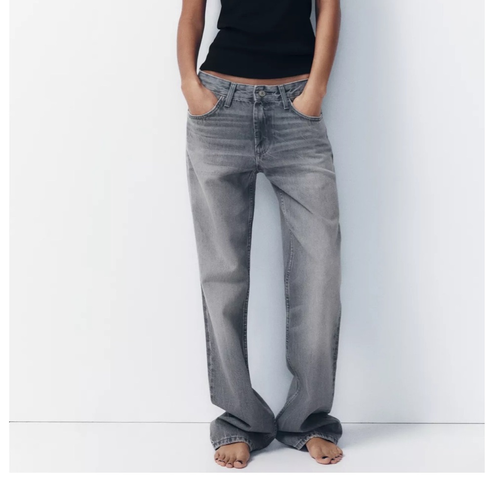 Zara TRF mid rise grey wide leg jeans